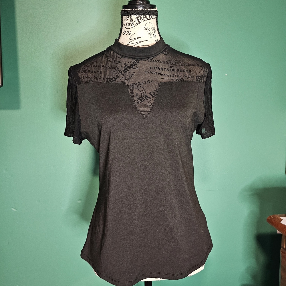 SHEIN Black Sheer Textured Short Sleeve Top